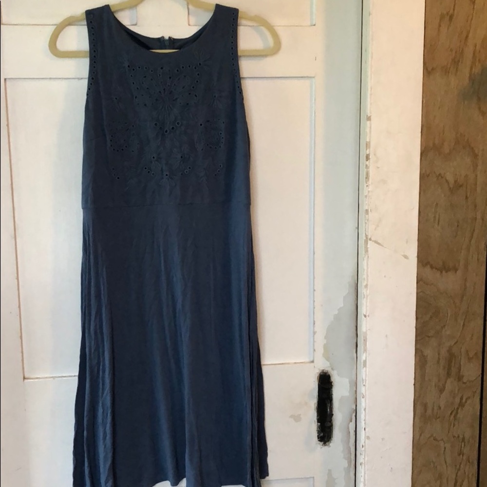 Loft floral stitching dress, dusty blue, size 10